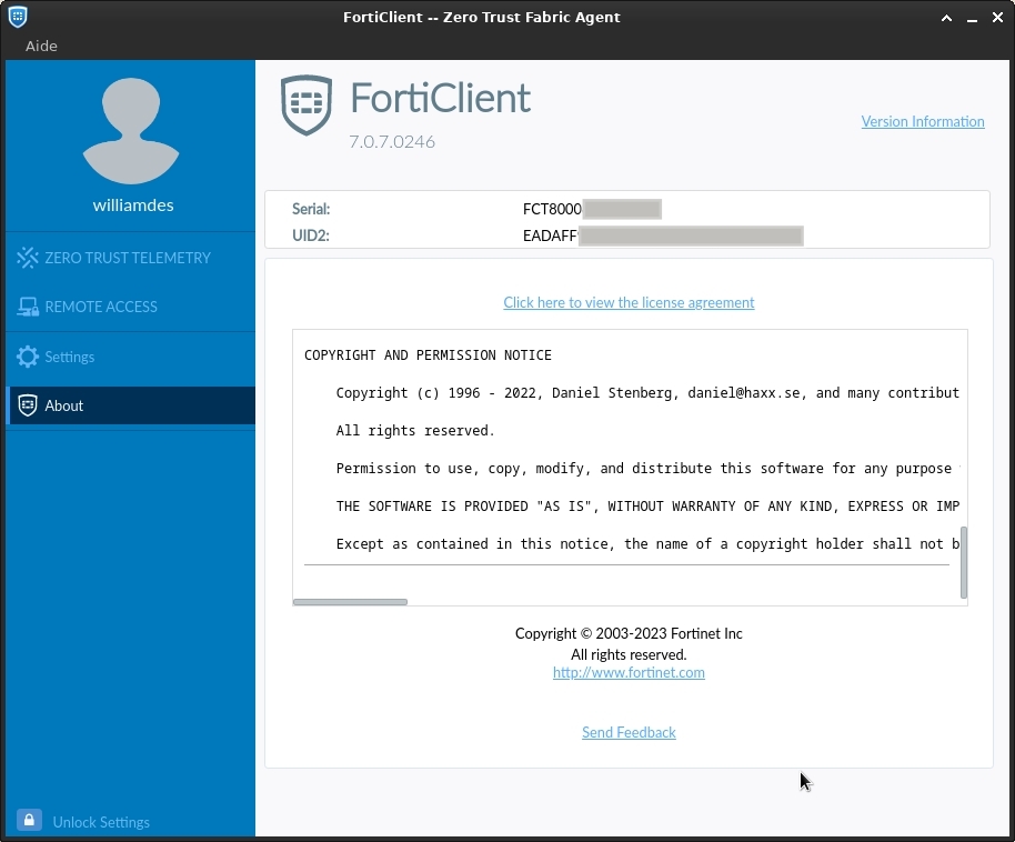 FortiClient -- Zero Trust Fabric Agent on Debian 12 - bookworm