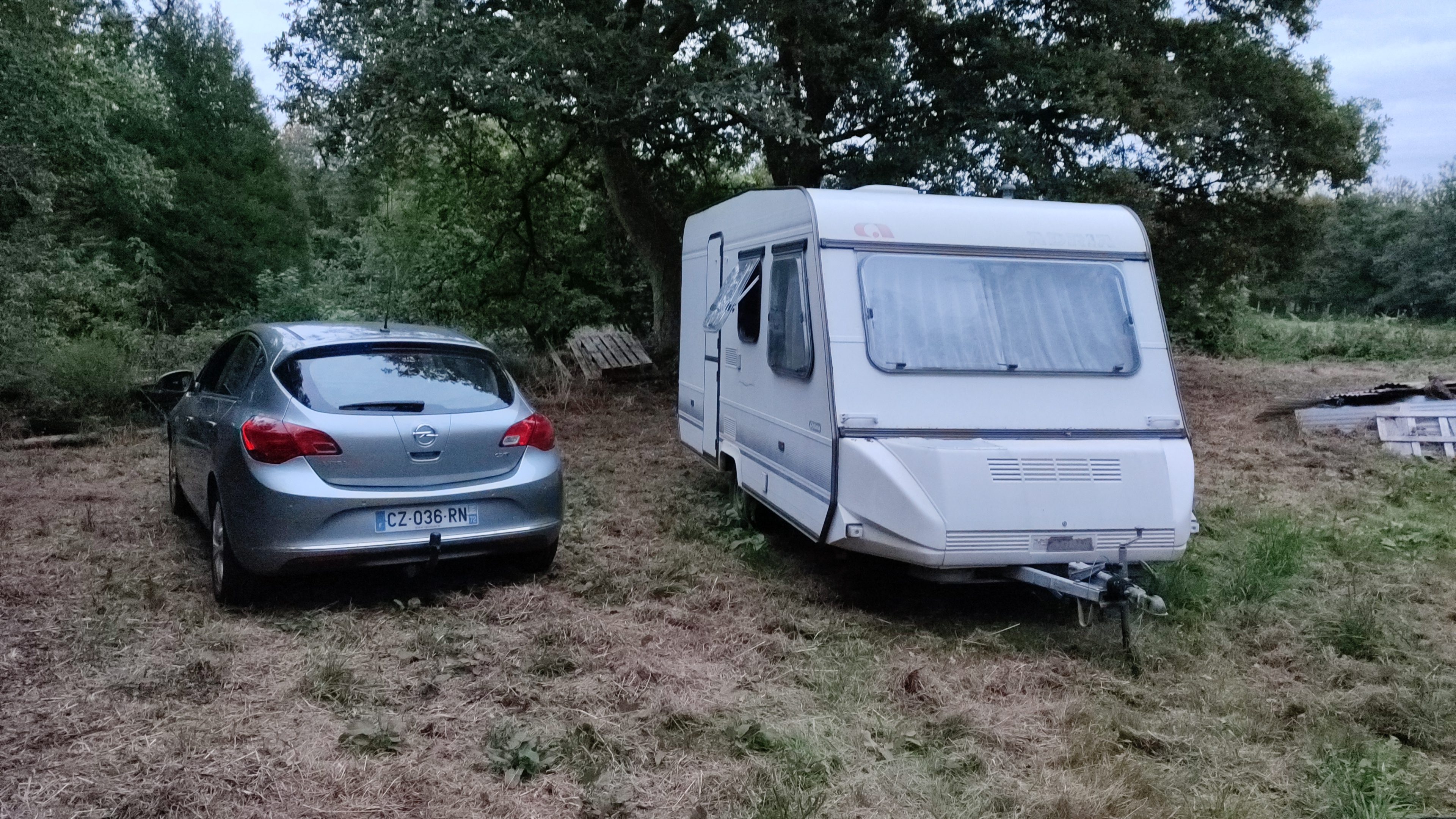 Arriving at my workaway - My car (Opel Astra 2013) and the Adria caravan