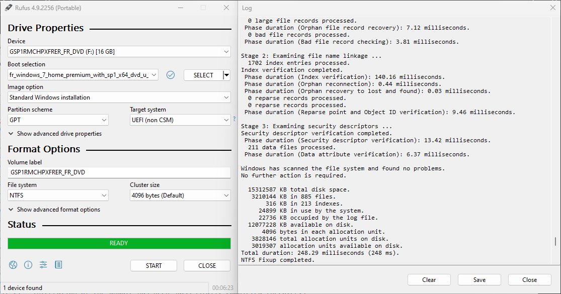 Rufus 4.9p done making the Windows USB key