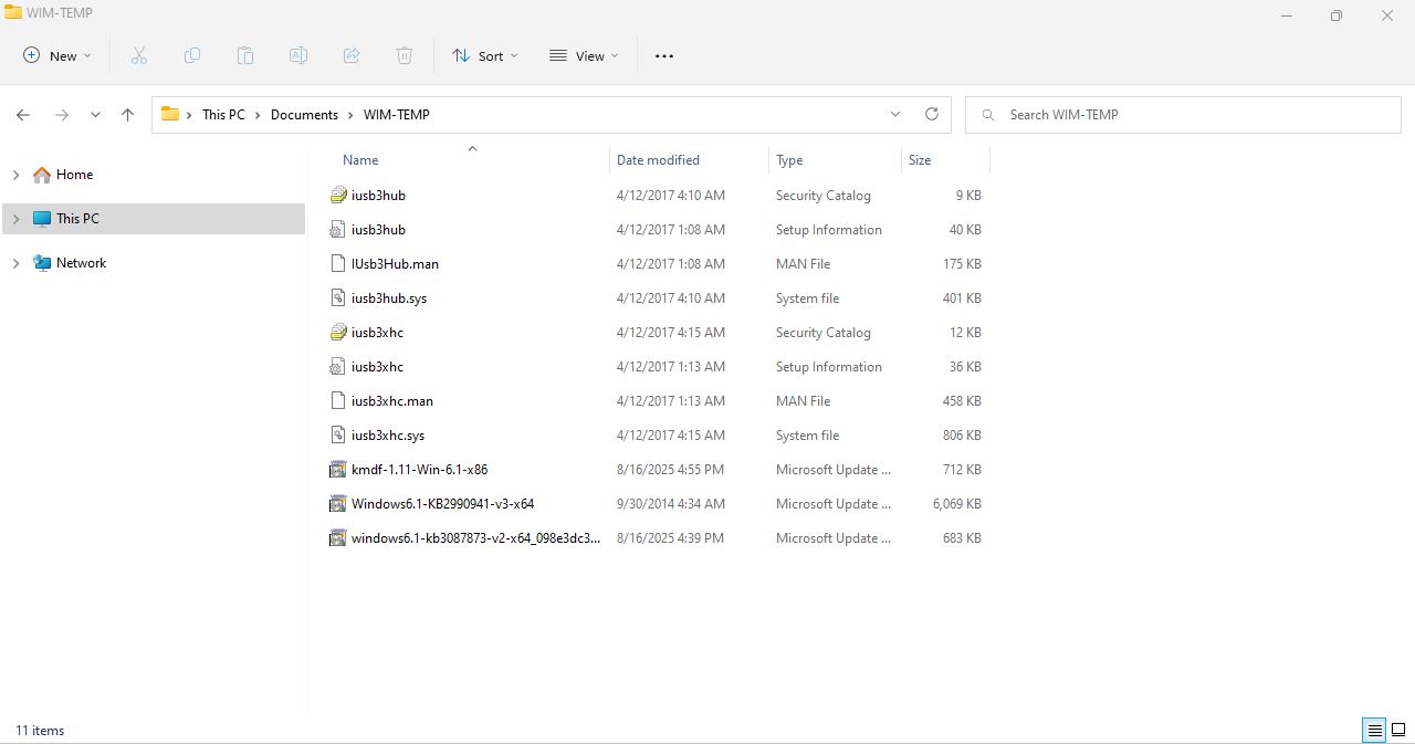 The folder WIM-TEMP ready